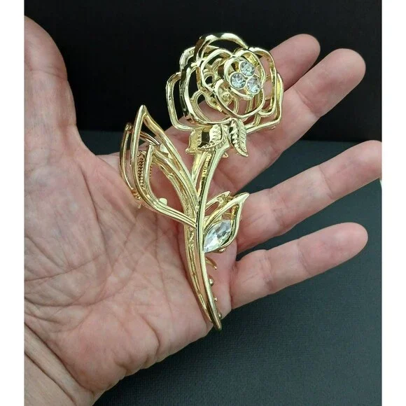 NEW Rose Flower Metal Hair Clip Strong Claws Gold Beautiful Heavy Duty Classic - Picture 3 of 10